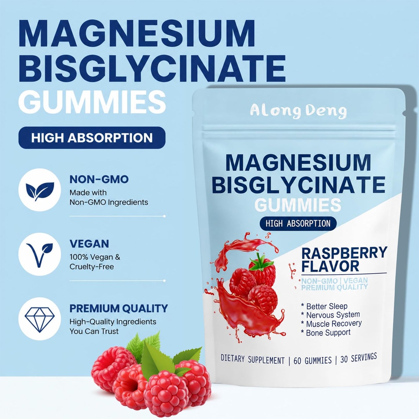 ALongDeng Magnesium Bisglycinate Gummies 60 Count