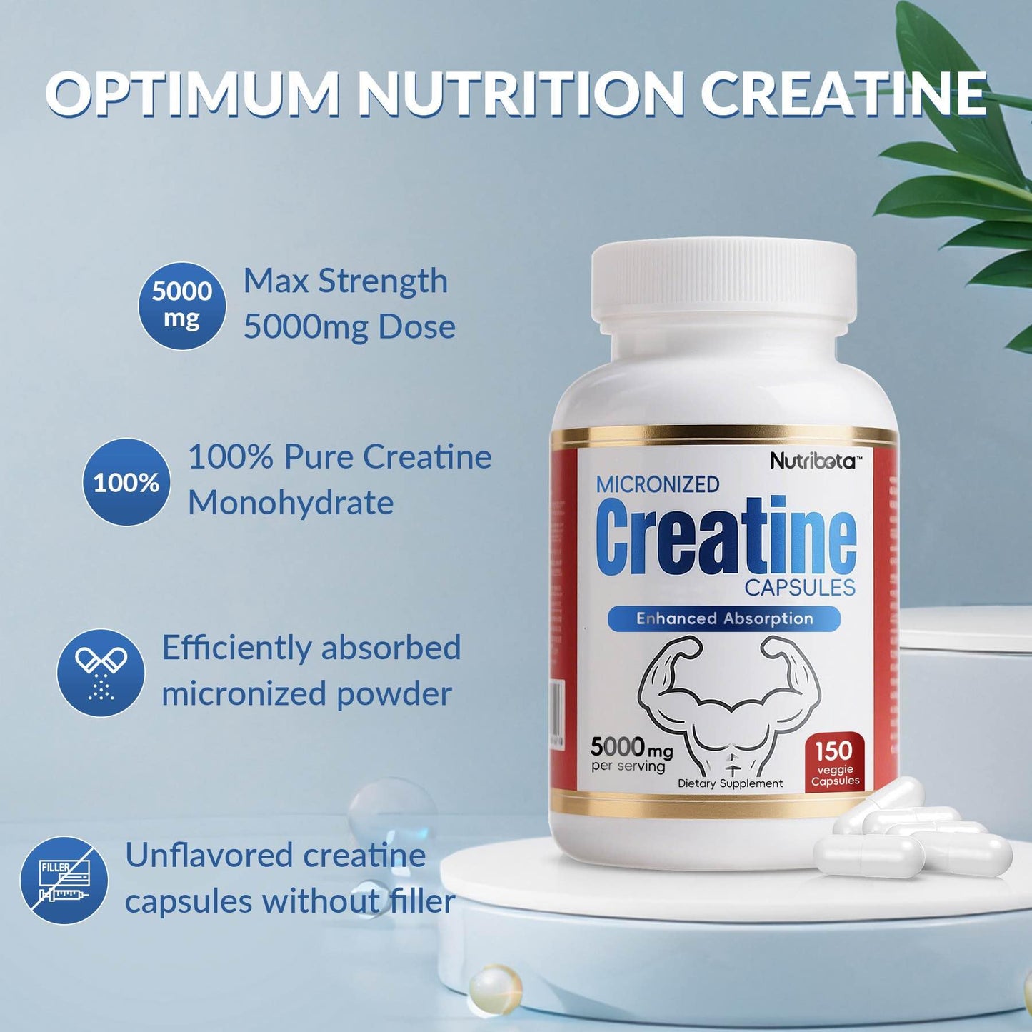 Nutribota Micronized Creatine Monohydrate, 150 Capsules