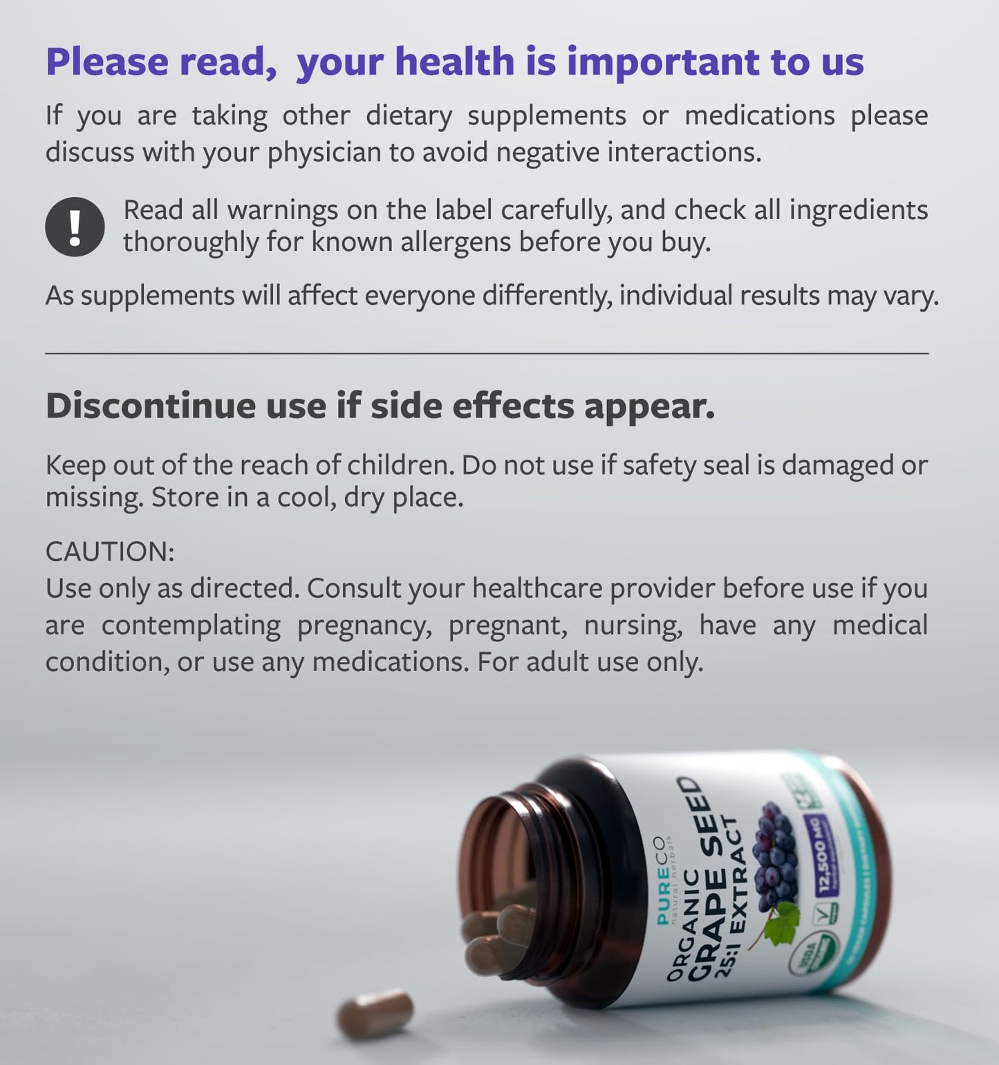 PURE CO Grape Seed Extract Capsules 120 Count