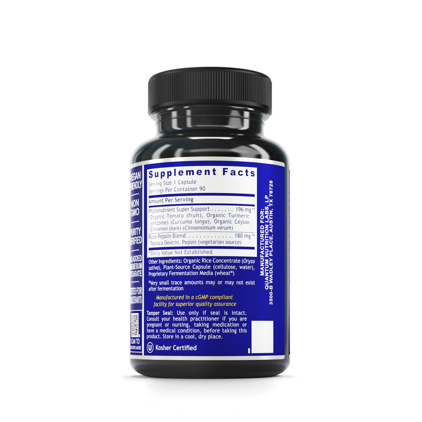 Quantum Nutrition HCL Activator - Pepsin Digestive Enzymes Capsules 90 Count