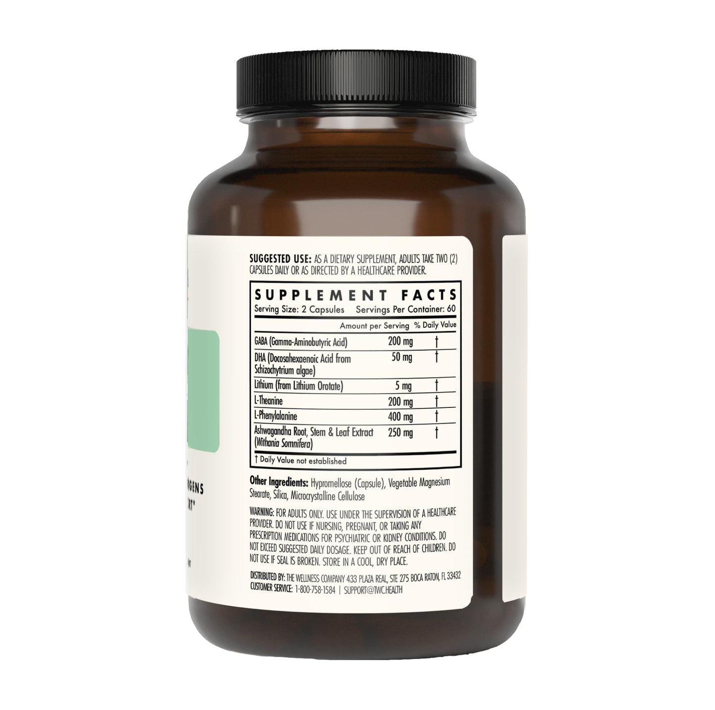 The Wellness Company Mind Lift - Mood Boost, Mental Focus, Cognitive Defense - Lithium, GABA, DHA L-Phenylalanine Capsules, 120 Count