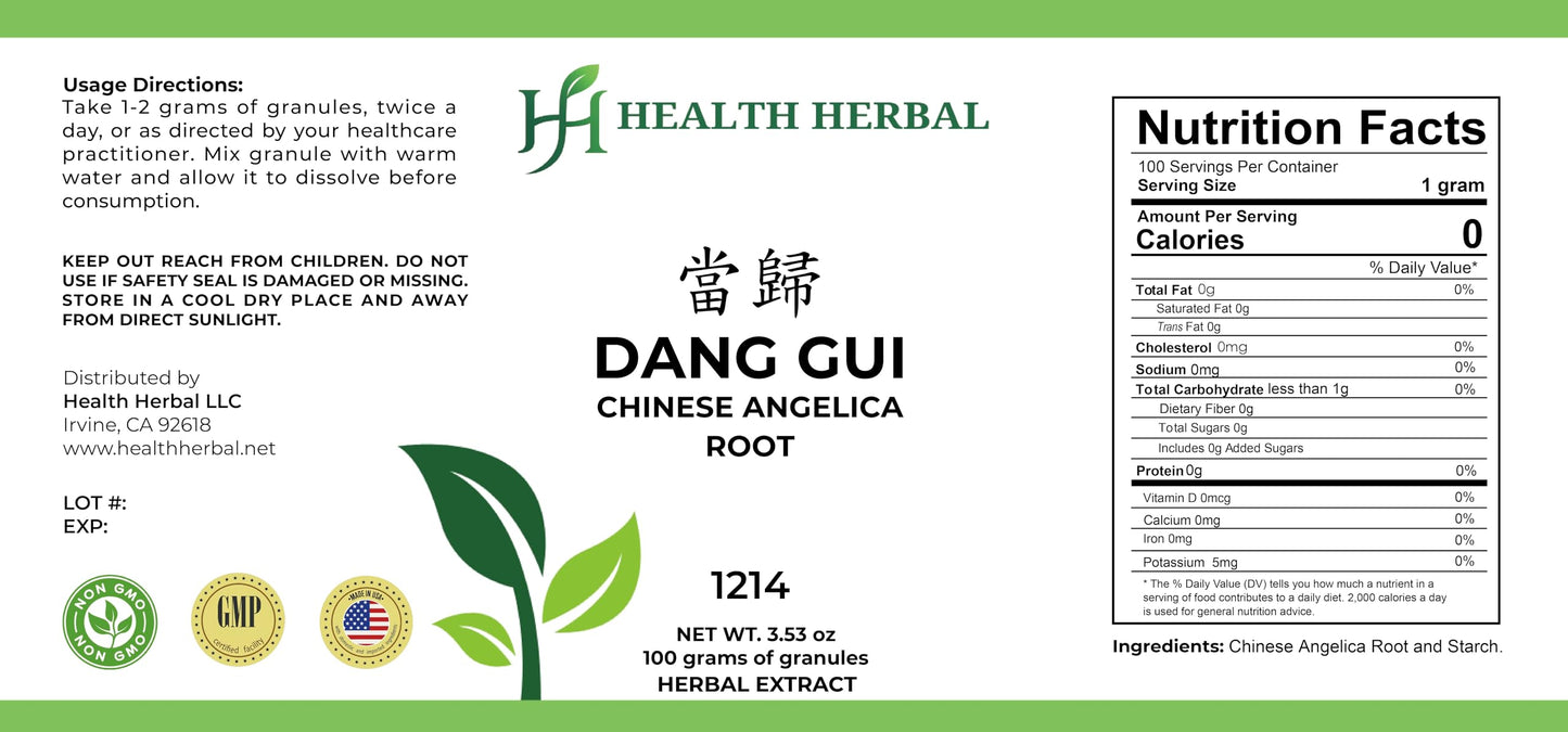 Health Herbal Dang Gui Chinese Angelica Root Granule Powder, 3.53 oz