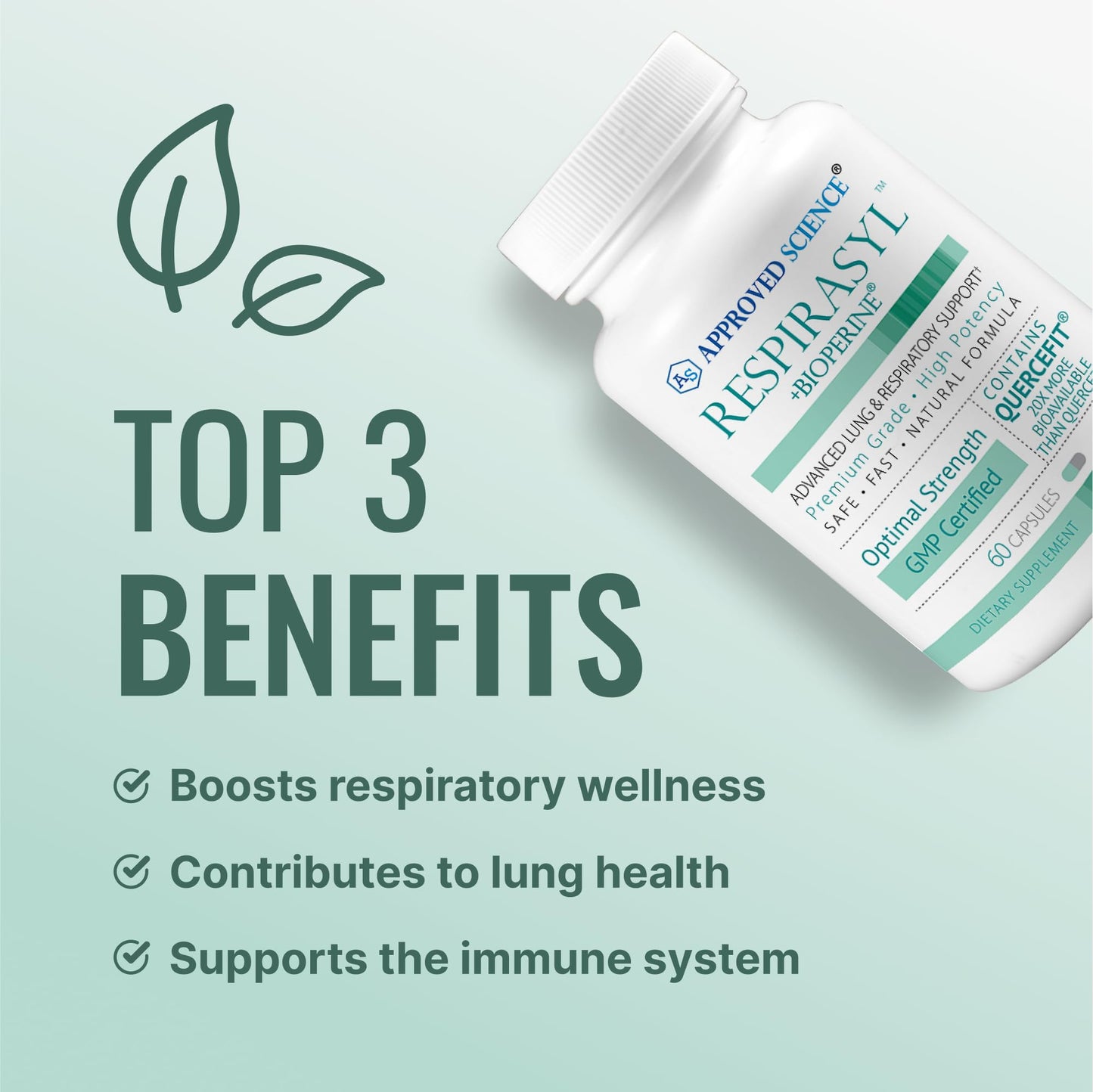 Approved Science Respirasyl Lung and Respiratory Support with Quercefit, Vitamins A, C, D, BioPerine Capsules, 360