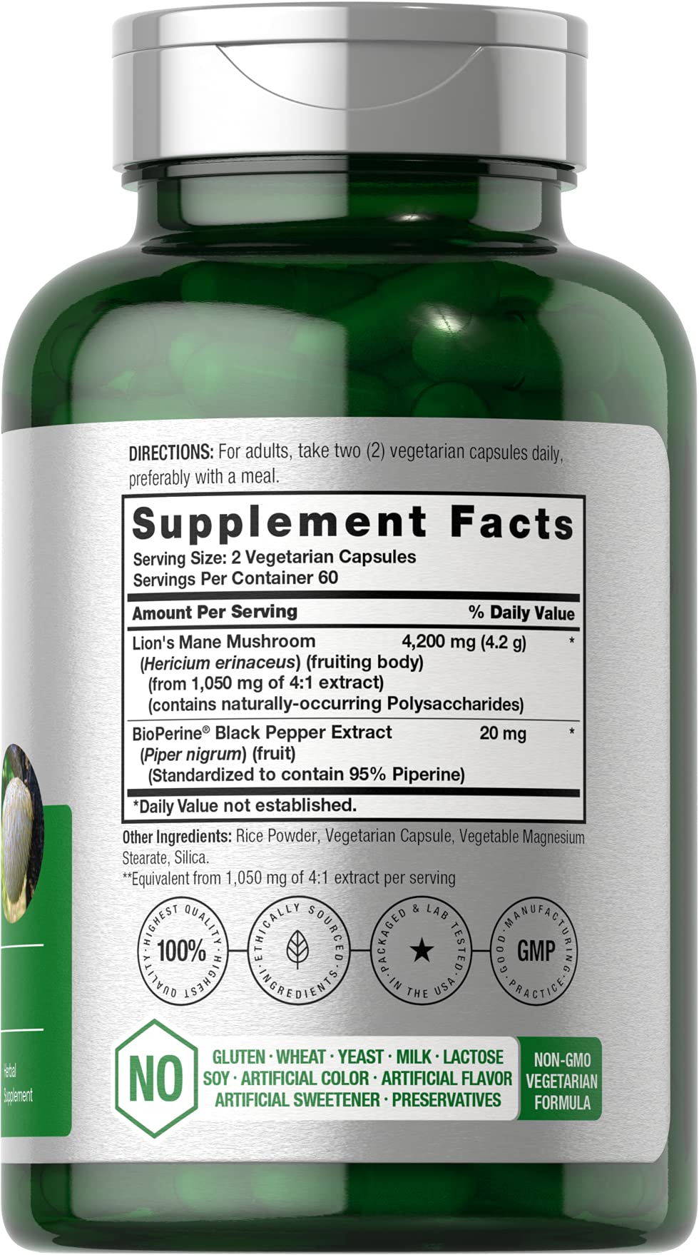 Horbäach Lions Mane Mushroom Extract Capsules, 120 Count