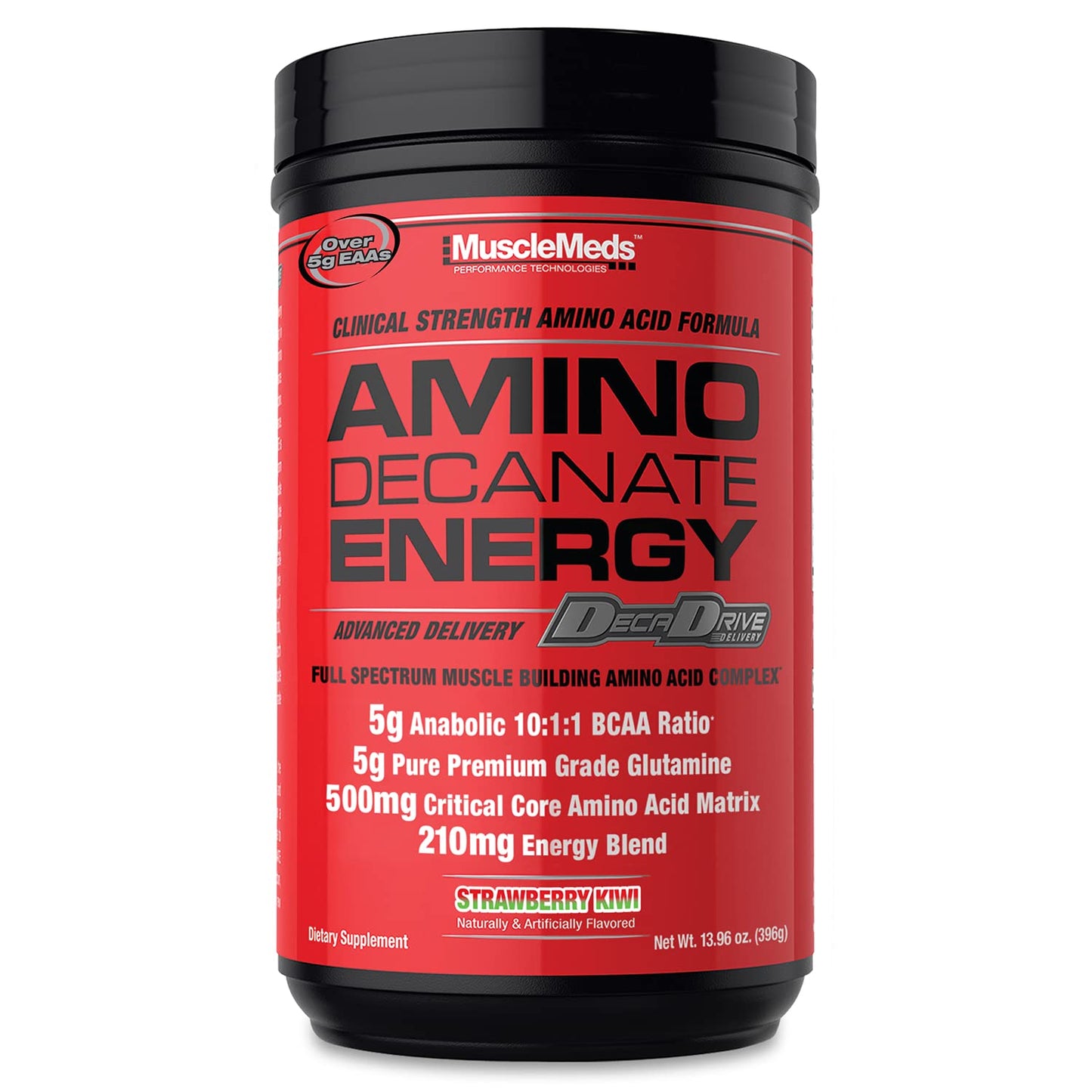 MuscleMeds Amino DECANATE Energy, Pre, Intra Workout Drink, Essential Amino Acids, BCAAs, High Leucine, Glutamine, Muscle Recovery Strawberry Kiwi Powder, 30 Servings