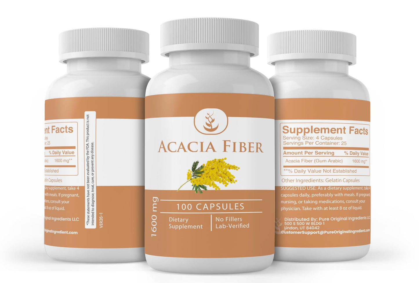 PURE ORIGINAL INGREDIENTS Acacia Fiber Capsule, 100 Capsules