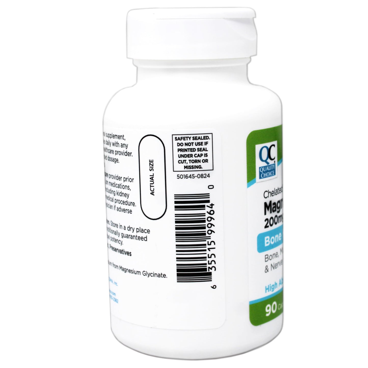 Quality Choice Magnesium Glycinate 200 mg - Bone, Muscle, Heart & Nerve Support, 90 Capsules