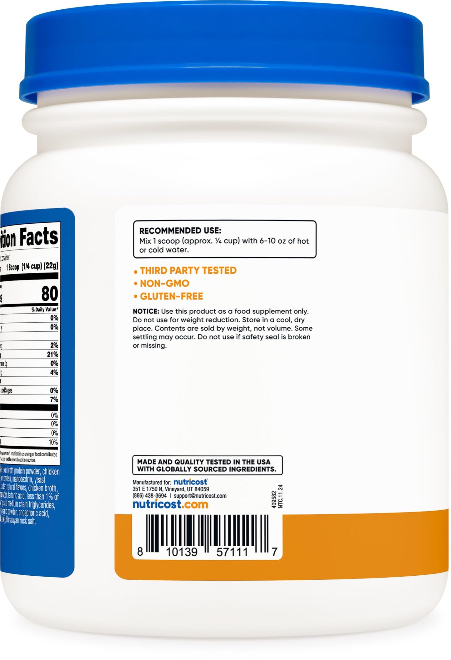 Nutricost Chicken Bone Broth Protein Powder 16.4 oz
