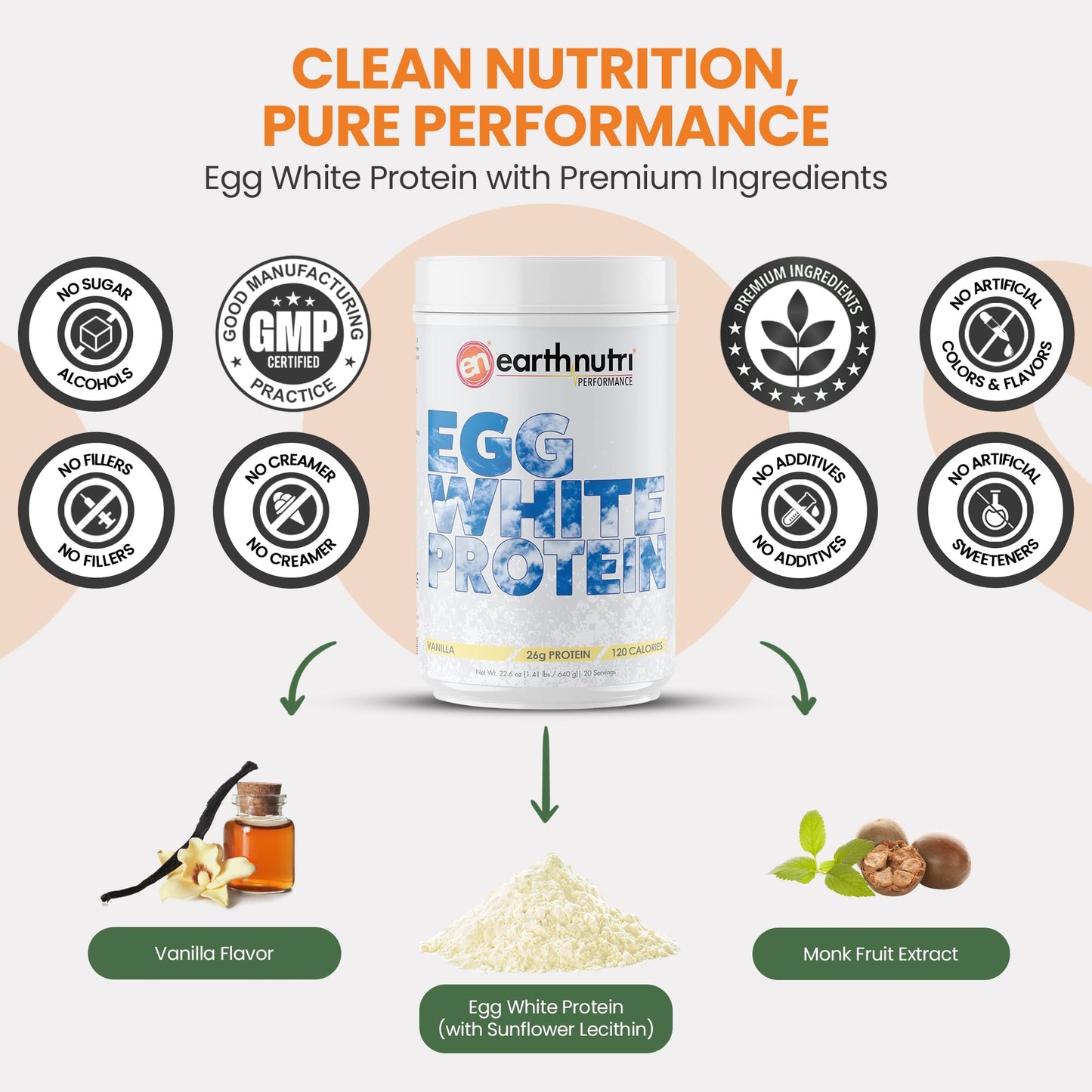 EarthNutri Egg White Protein Powder 22.6 oz Vanilla