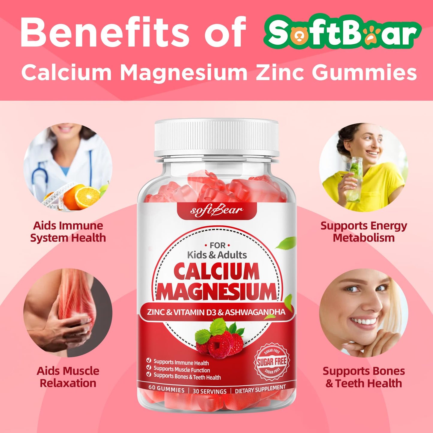 softbear Calcium Magnesium Zinc Gummies with Vitamin D3 120 Count