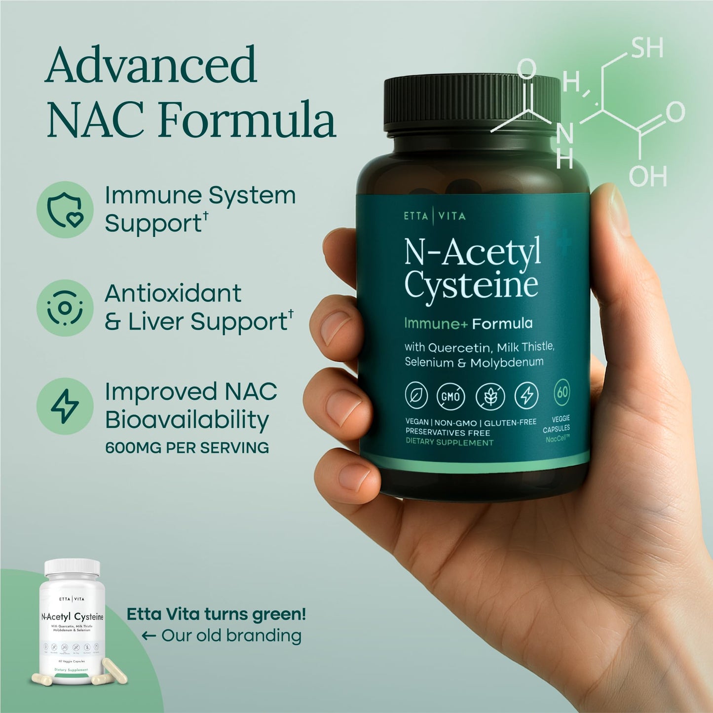 Etta Vita NAC Supplement N-Acetyl Cysteine 600mg - Liver & Immune Support, 60 Capsules