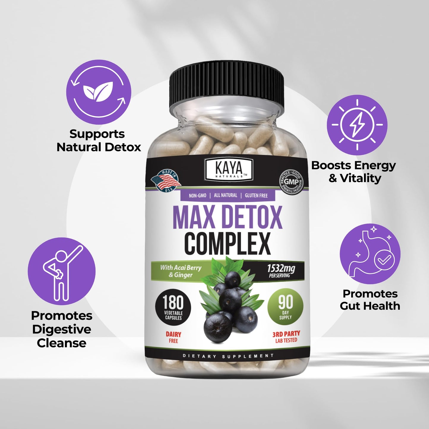 Kaya Naturals MaxDetox Herbal Supplement Capsule 180 Count