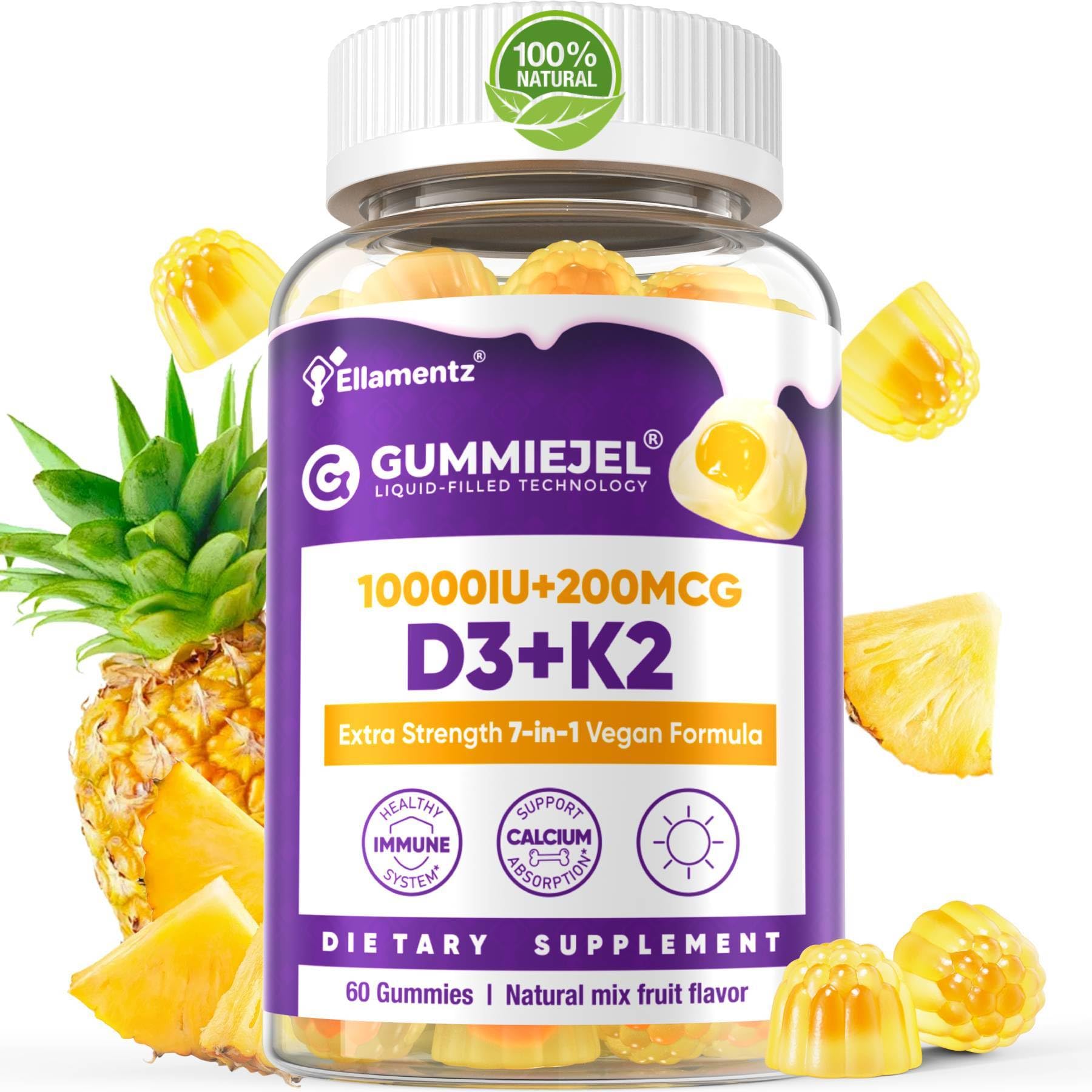 ELLAMENTZ Vitamin D3 K2 Gummies 60 Count