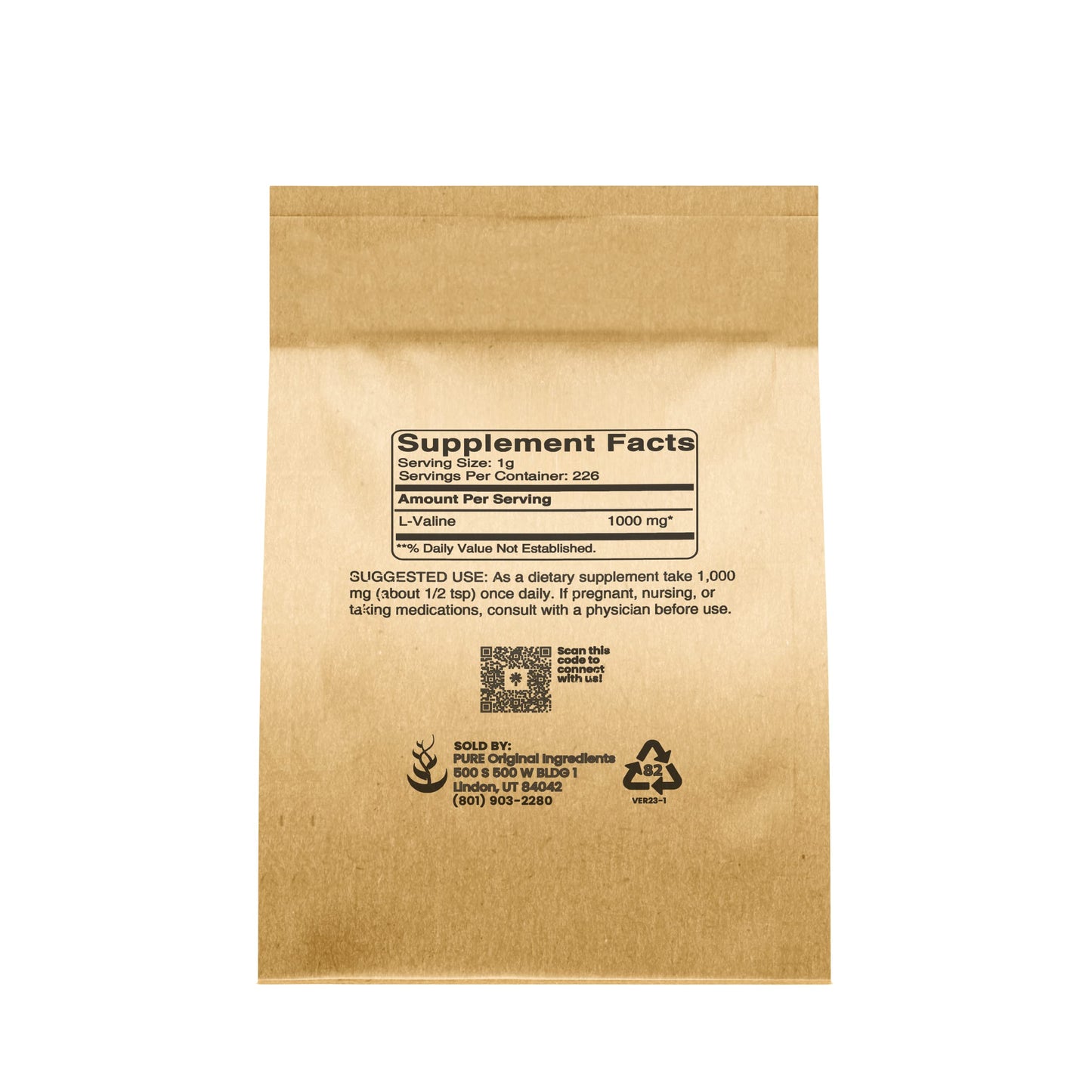 PURE ORIGINAL INGREDIENTS L-Valine Essential Amino Acid Supplement Powder, 16 oz