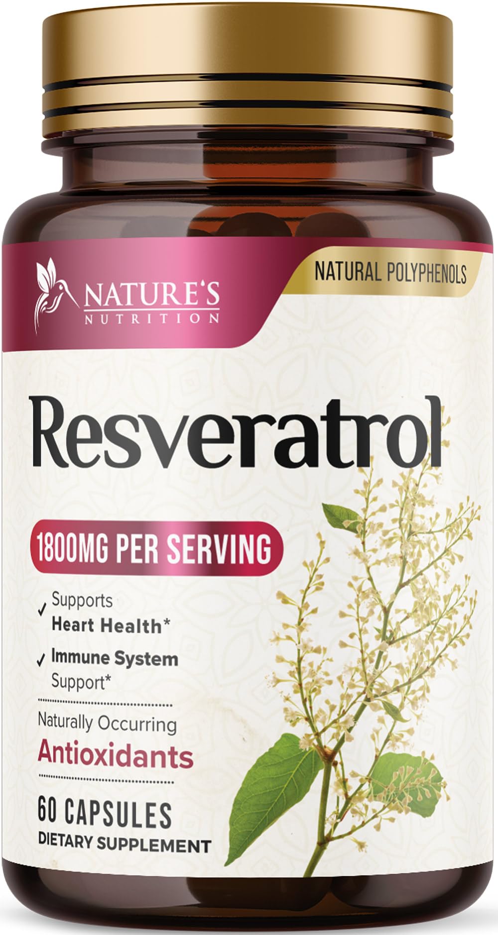 Nature's Nutrition Resveratrol Supplement - 1800mg Per Serving Extra Strength Resveratrol Blend Capsule, 60 Capsules