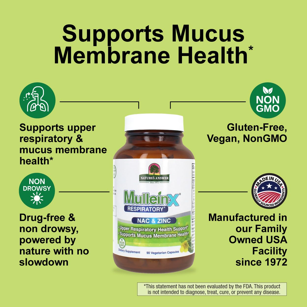 Nature's Answer MulleinX Respiratory, NAC & Zinc 90 Capsules