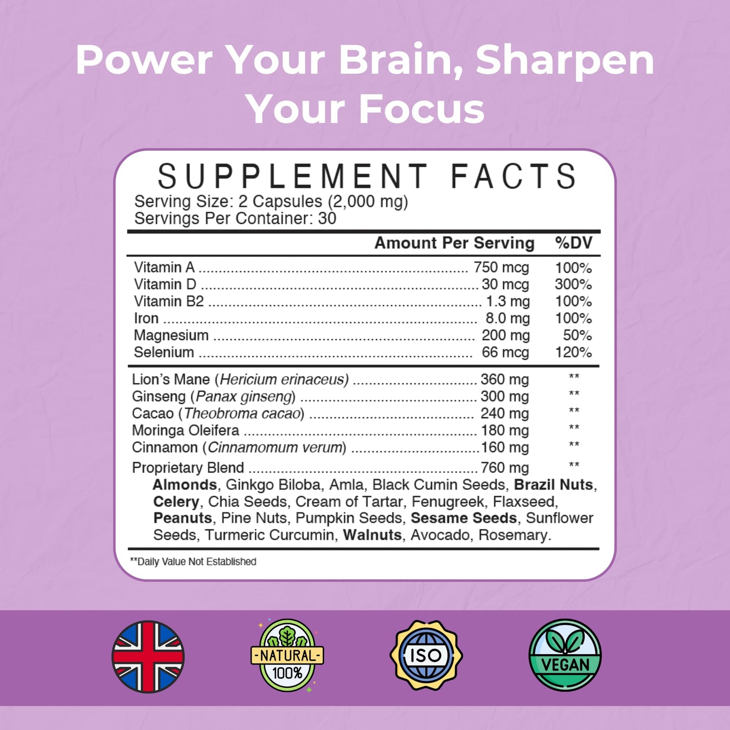 STRENGTH & SPICES Memory Booster and Focus Supplement with Ginkgo Biloba and 22 Super Ingredients, 60 Capsules