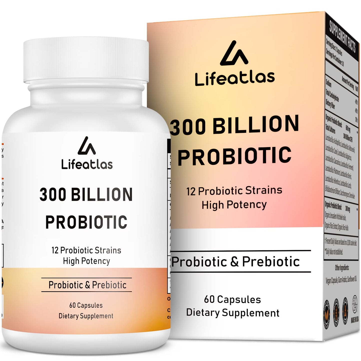 Lifeatlas 300 Billion CFU Probiotics Capsule, 60 Count