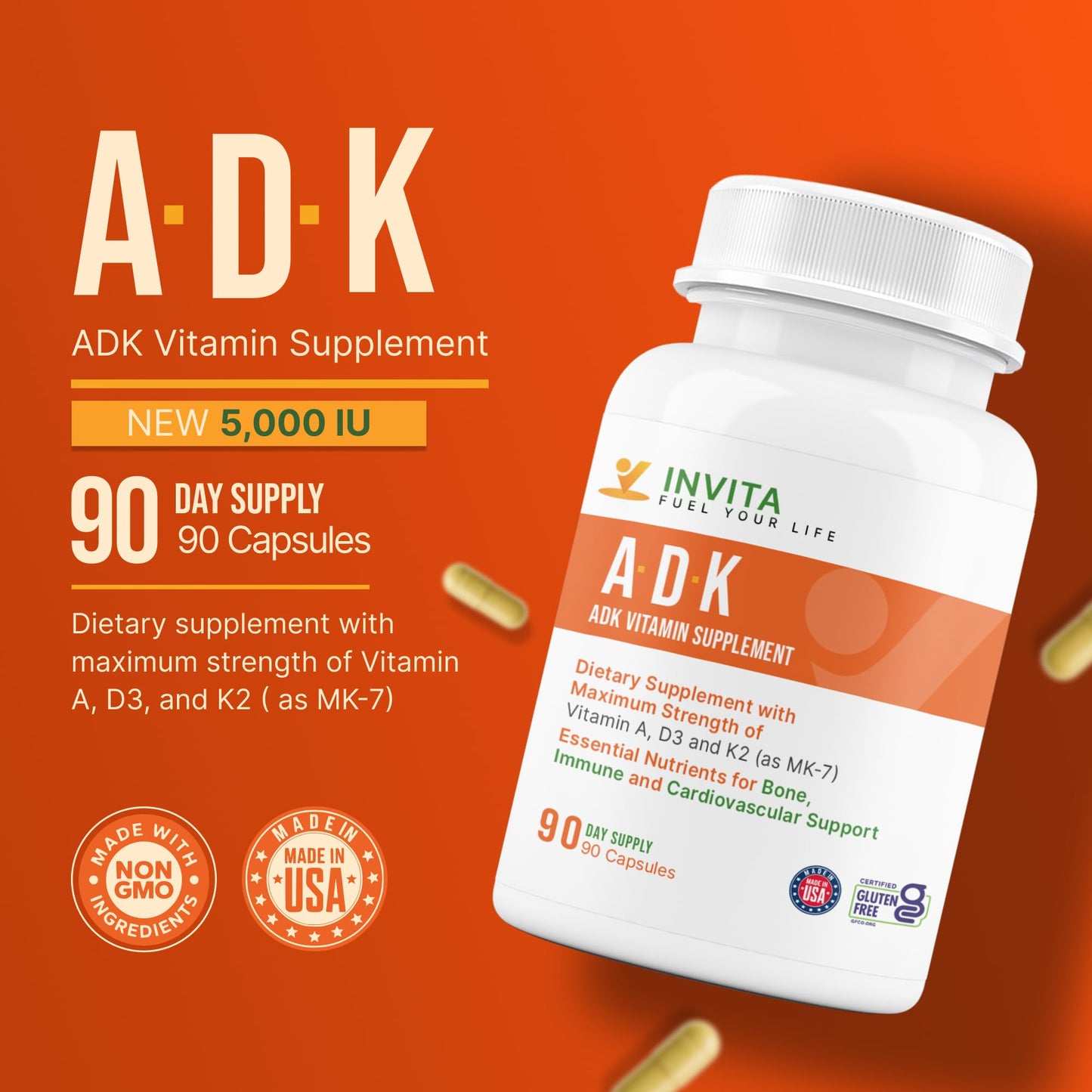 INVITA ADK Vitamin Supplement Capsule 90 Count