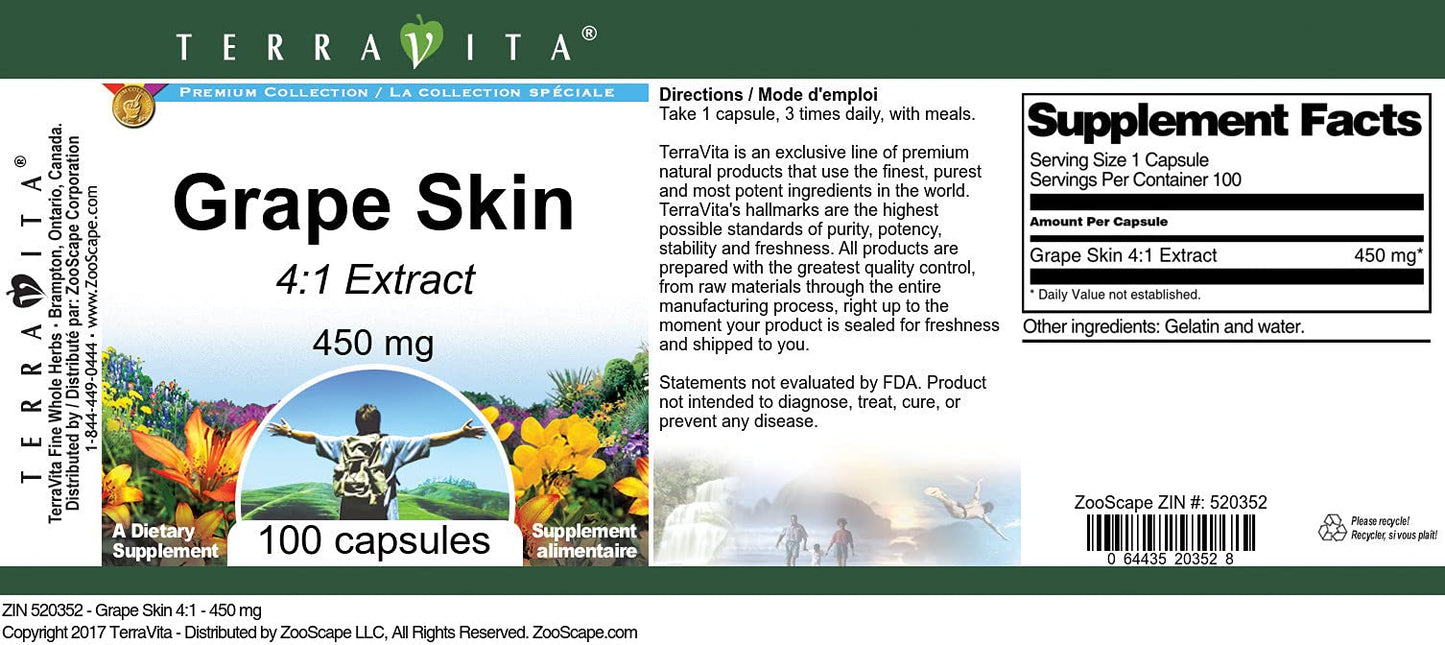 Terravita Grape Skin 4:1-450 mg Capsules 300