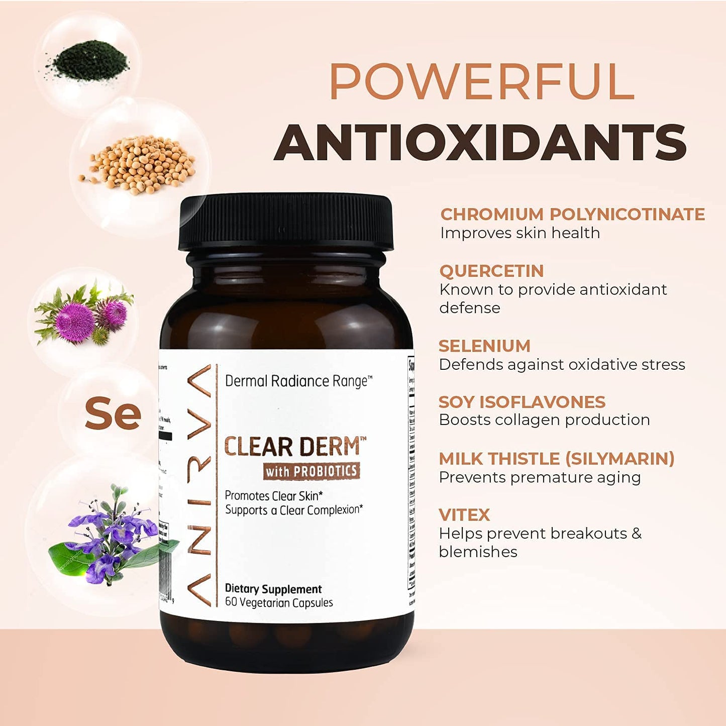 ANIRVA ClearDerm Clear Skin Supplement with Zinc & Probiotics Capsule, 60 Count