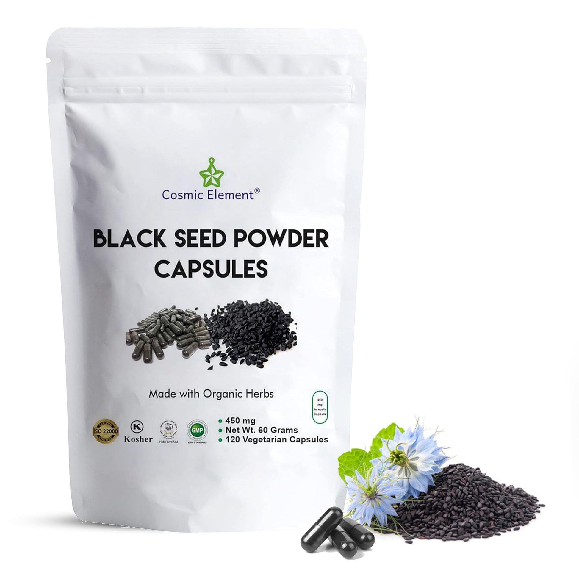 Cosmic Element Black Seed Powder Capsules, 450mg, 120 Capsules