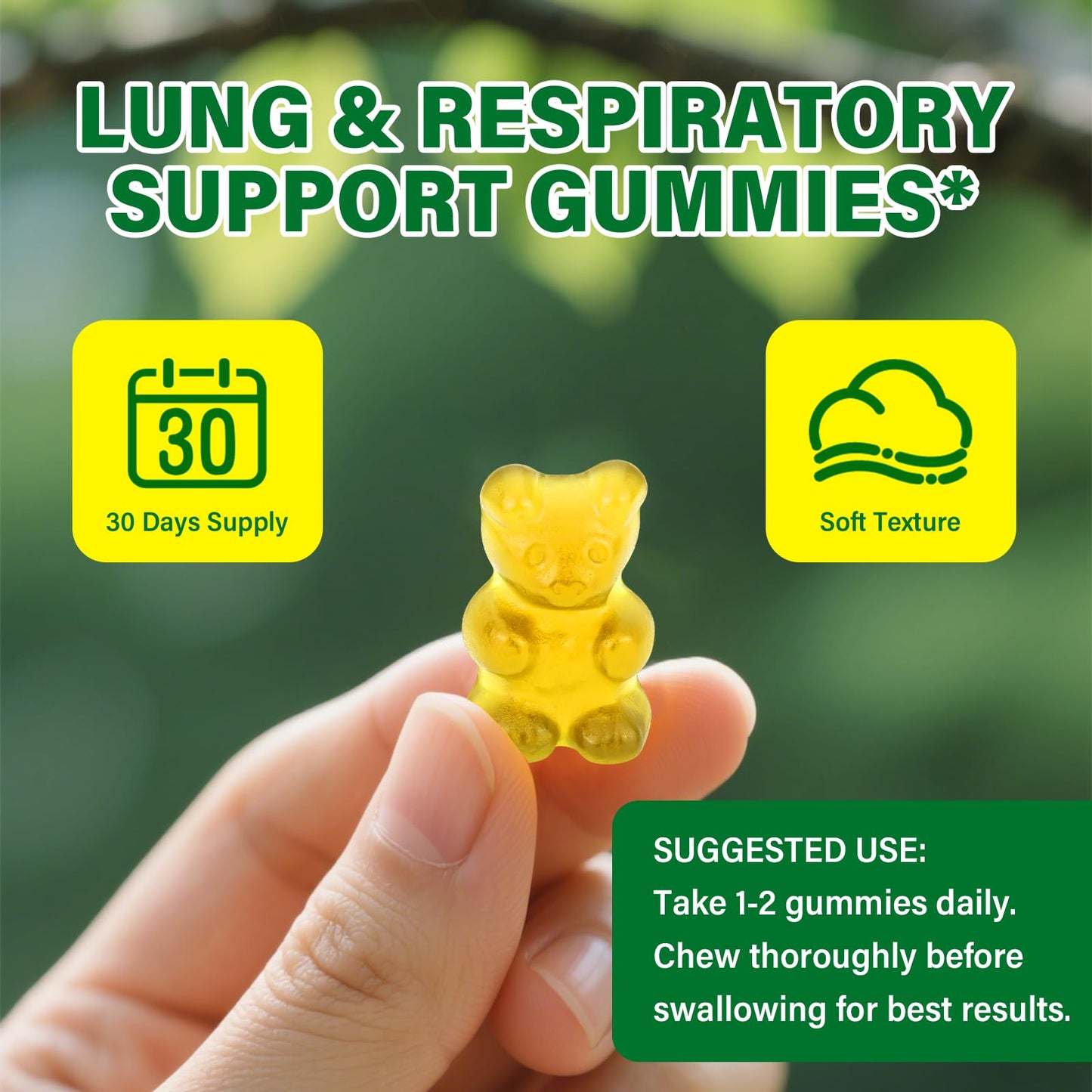 Aevezom Mullein Gummies for Lungs 2000mg Mullein Leaf Herbal Extract, Natural Herbal Supplement, Respiratory Support, Lung Cleanse for Smoker, 60 Gummies