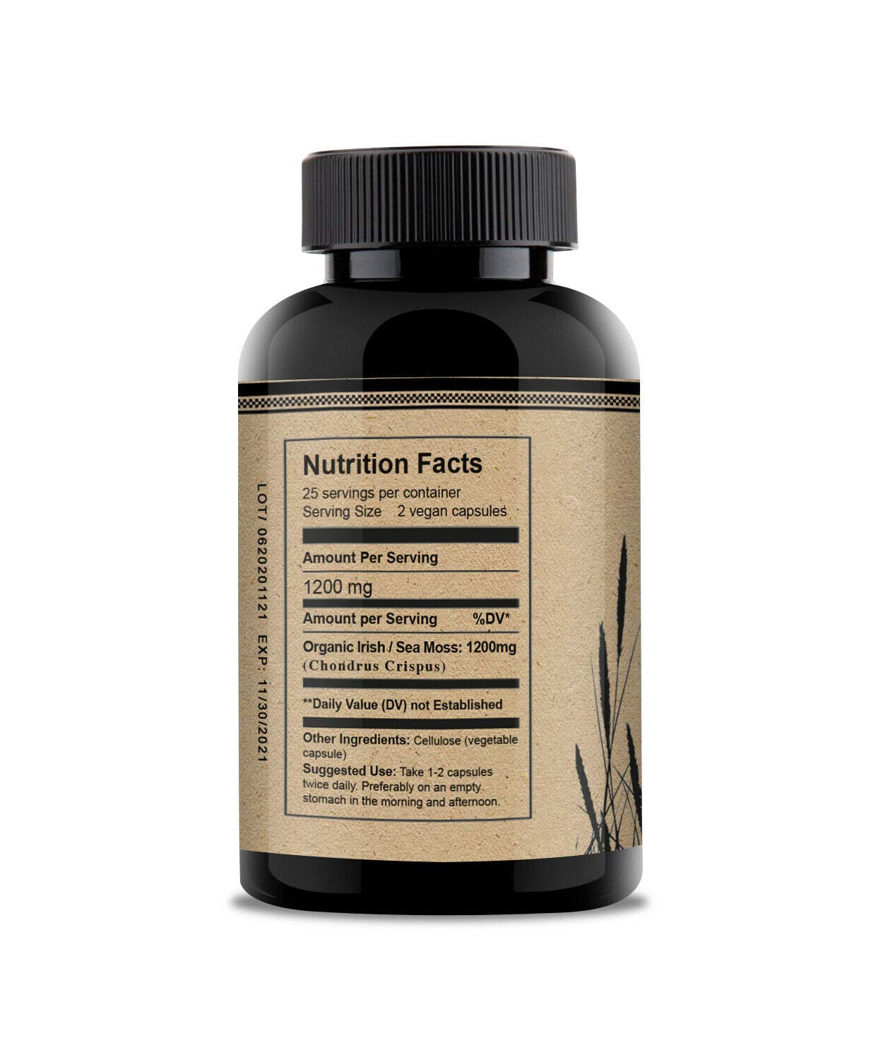 Vines Yard Sea Moss Herbal Supplement 1200mg Wild-Crafted Irish Moss Capsules, 50 Capsules