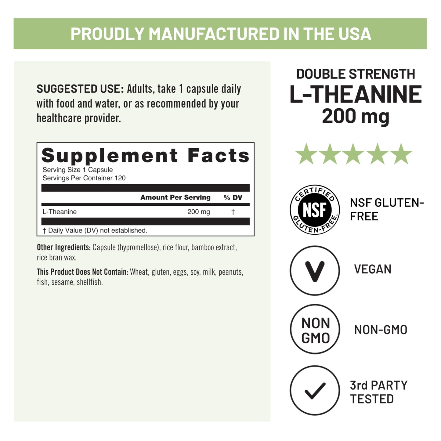 NatureWise Double Strength L-Theanine 200mg Caplets 120 Count