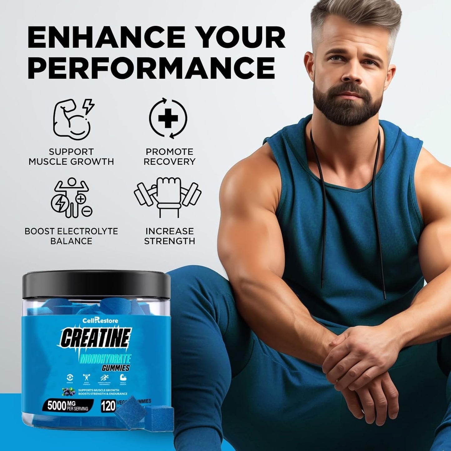 CellRestore Creatine Monohydrate Gummies, 120 Count