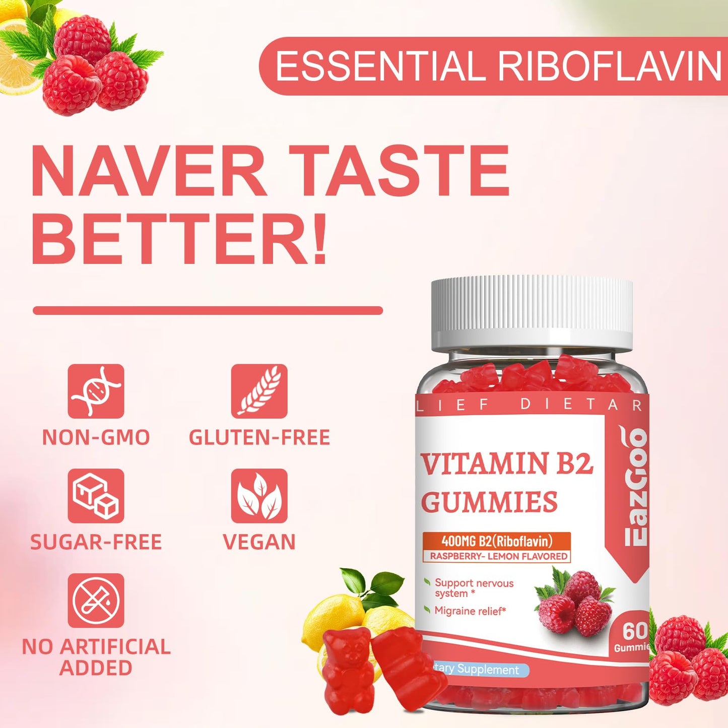 EAZGOO Vitamin B2 Riboflavin Gummies 120 Count