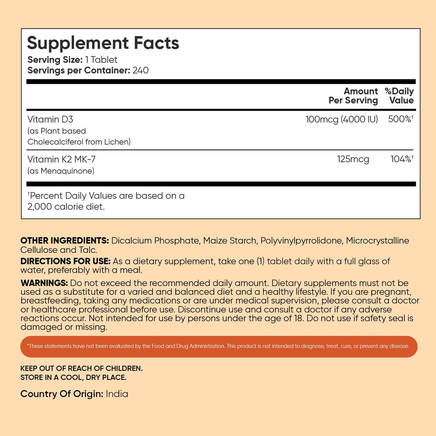 WeightWorld D3 Vitamin 4000 IU + K2 (MK-7) 125mcg 240 Tablets
