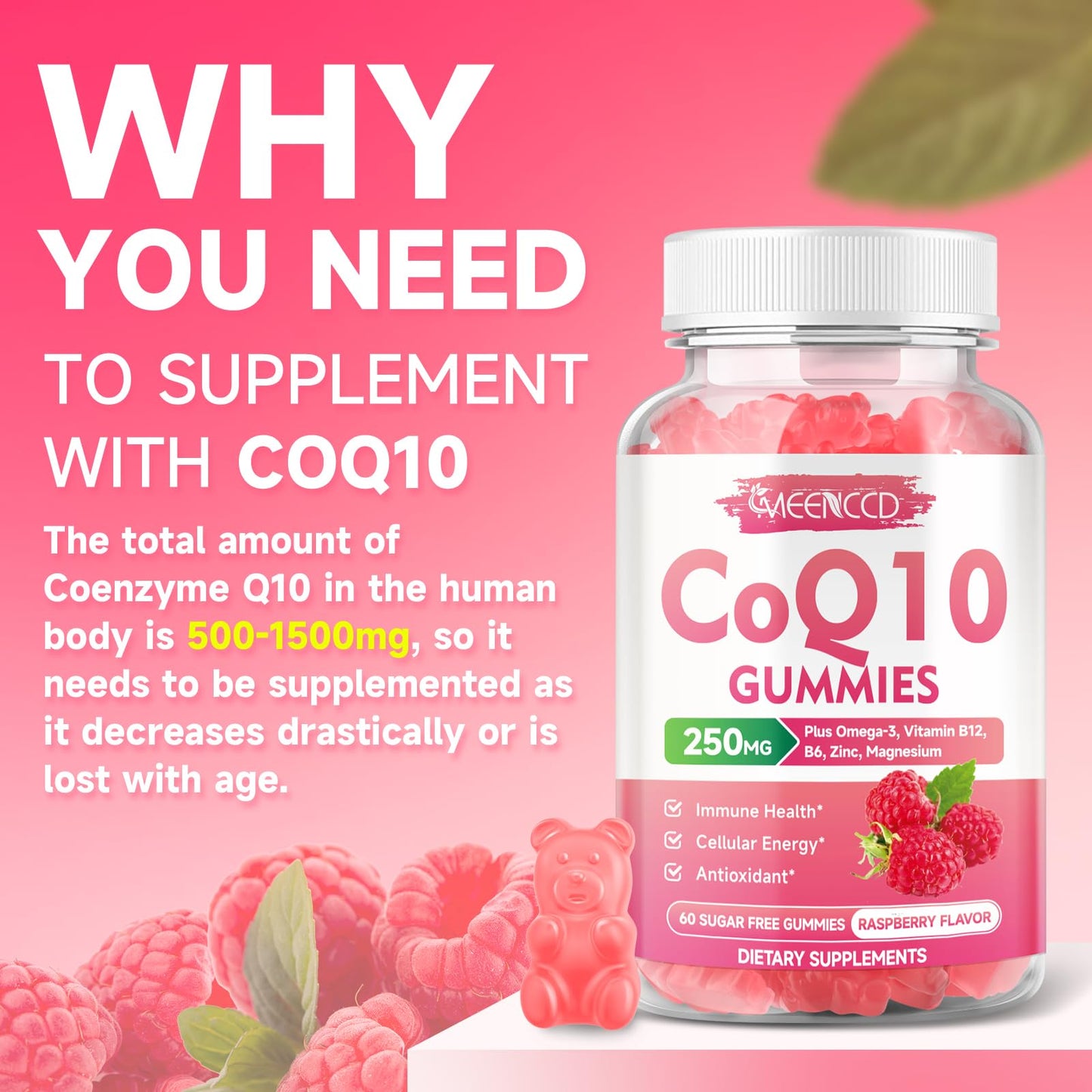 MEENCCD CoQ10 Gummies 250mg, 60 Count