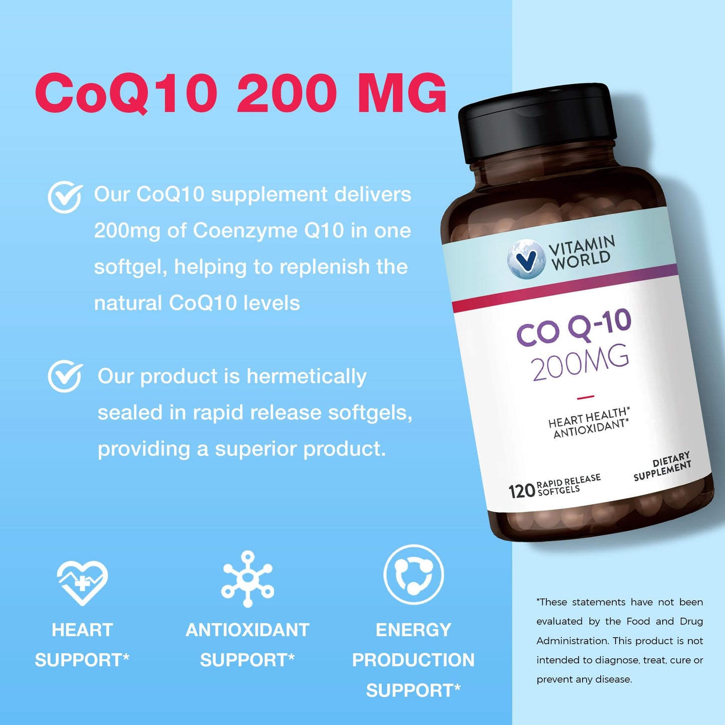 Vitamin World CoQ10 200 mg Softgels, 120 Softgels