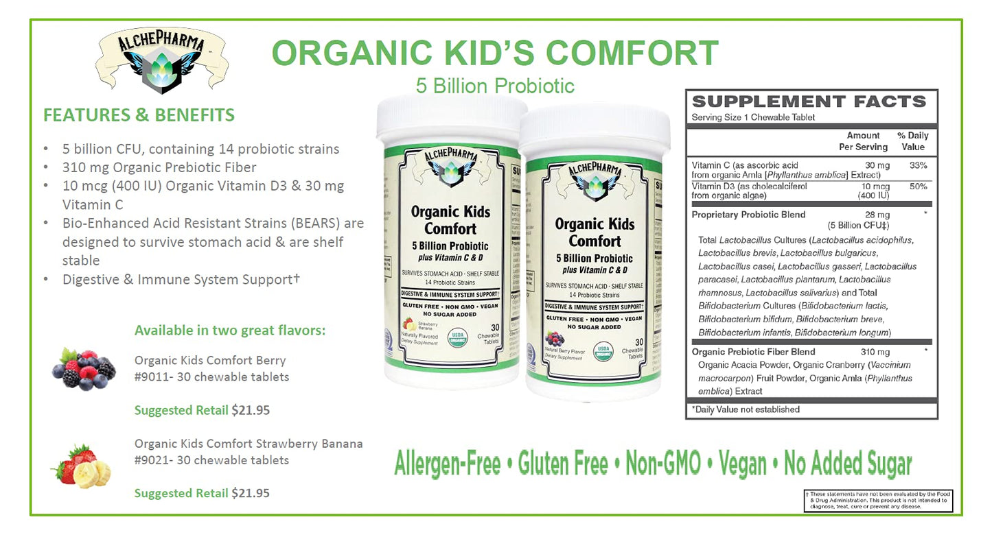 AlchePharma Organic Kids Comfort Probiotic Chewable 1 Count