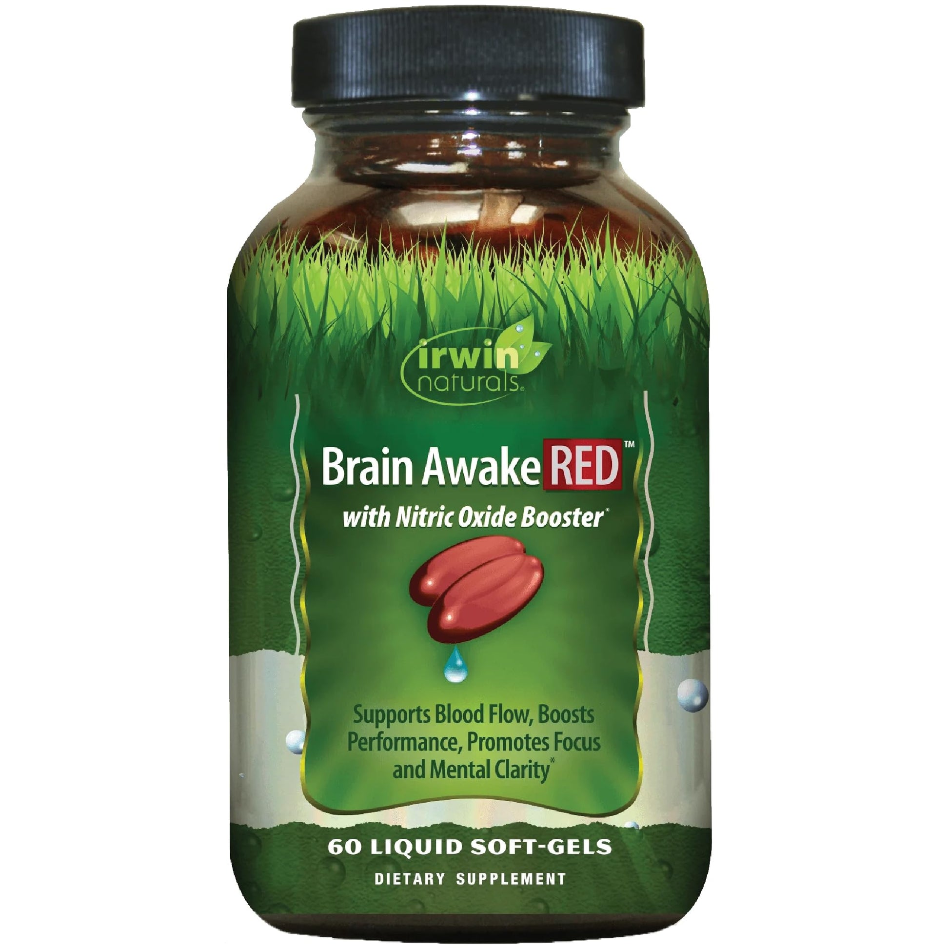 Irwin Naturals Brain Awake RED Nitric Oxide Booster Soft-Gels 60 Count
