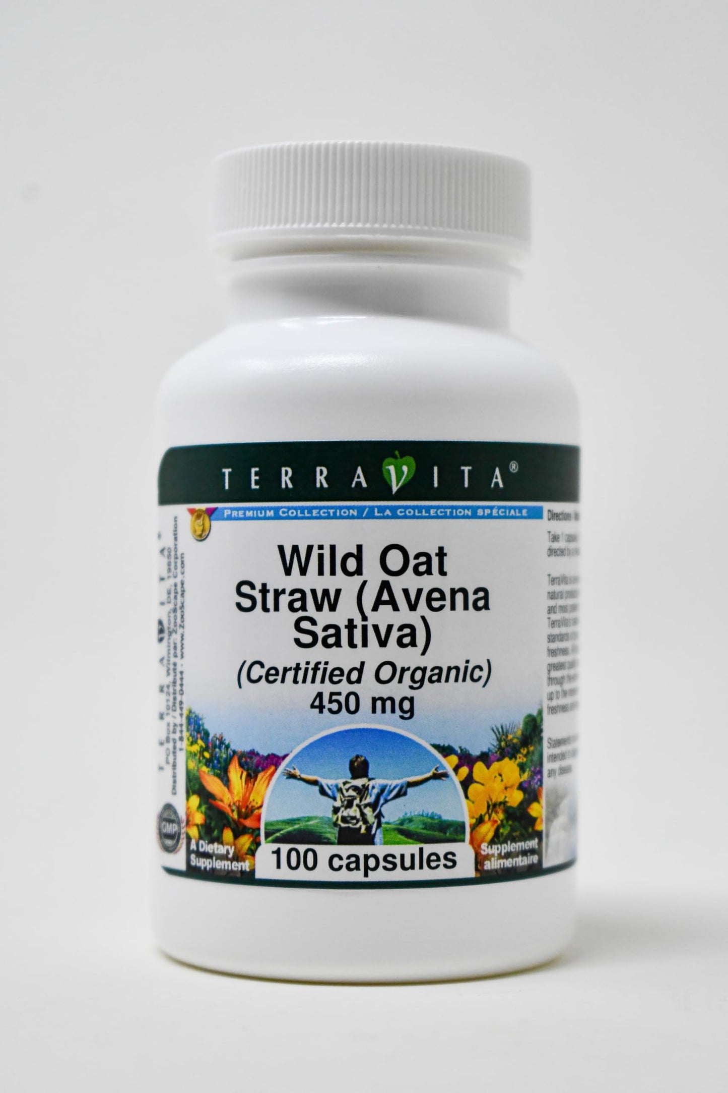 Terravita Wild Oat Straw (Avena Sativa) Certified Organic 450 mg Capsules 300