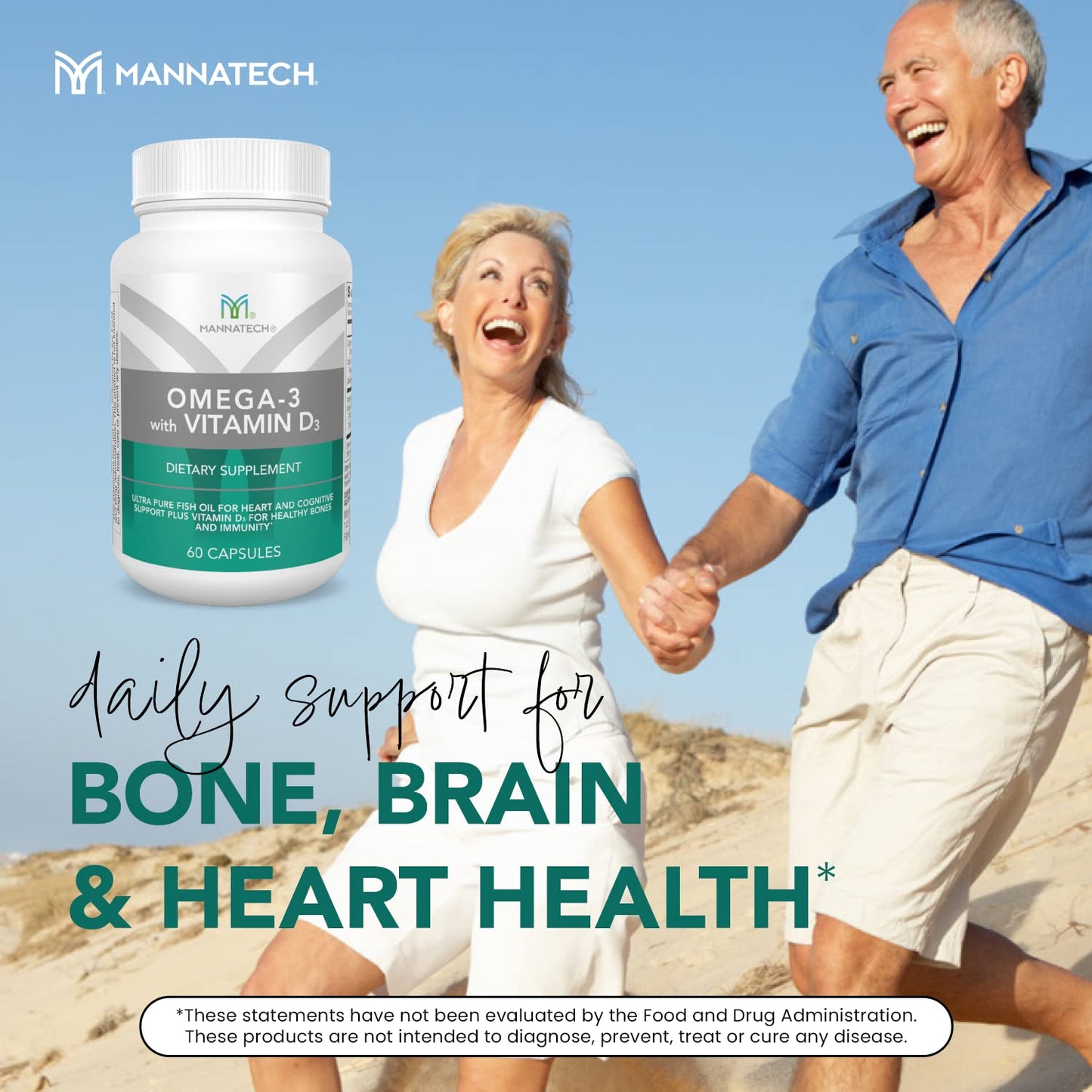 Mannatech Omega-3 with Vitamin D3 for Bone, Heart Health and Cognitive Support, 60 Capsules
