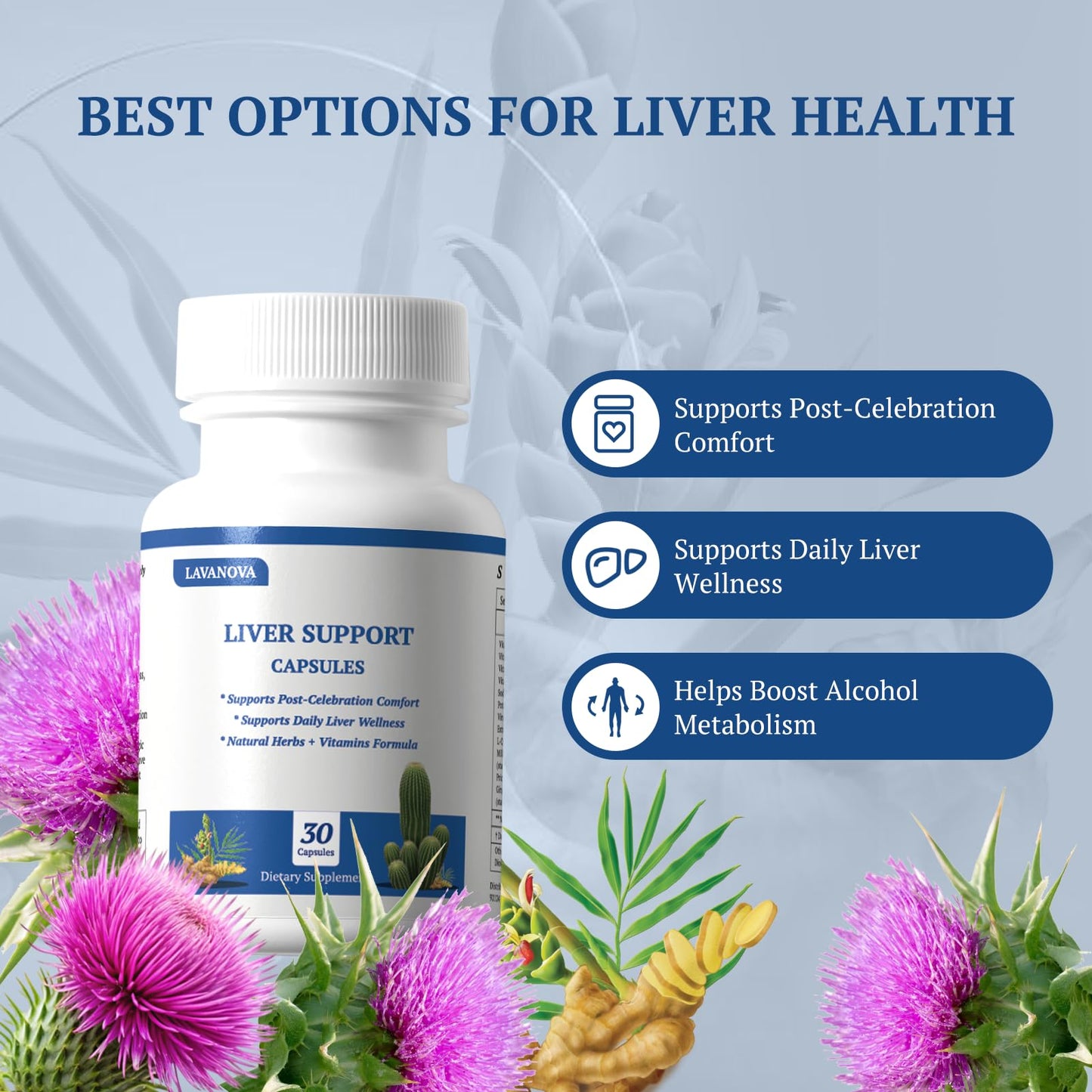 LAVANOVA DHM Pre-Drink & Liver Support Supplement with Dihydromyricetin, Milk Thistle & L-Cysteine, 30 Capsules