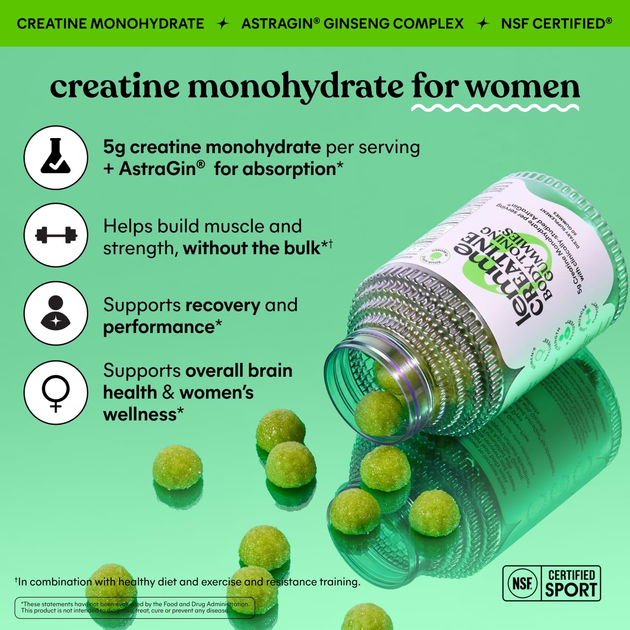 Lemme Creatine Monohydrate Gummies Sour Apple, 60 Gummies