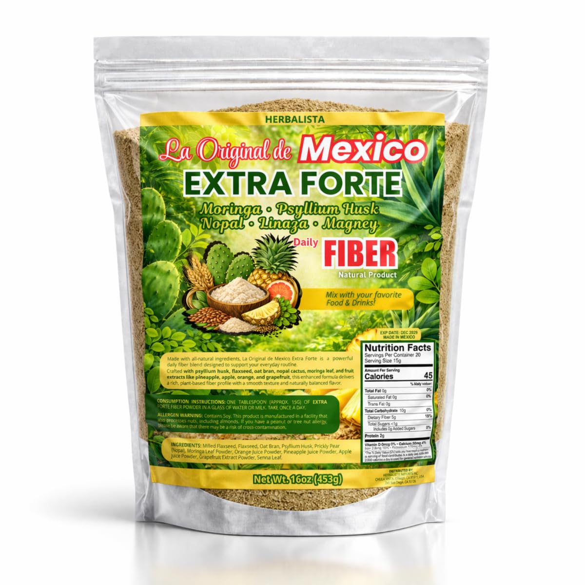 HERBALISTA La Original de Mexico Extra Forte Daily Fiber Powder, 16 oz