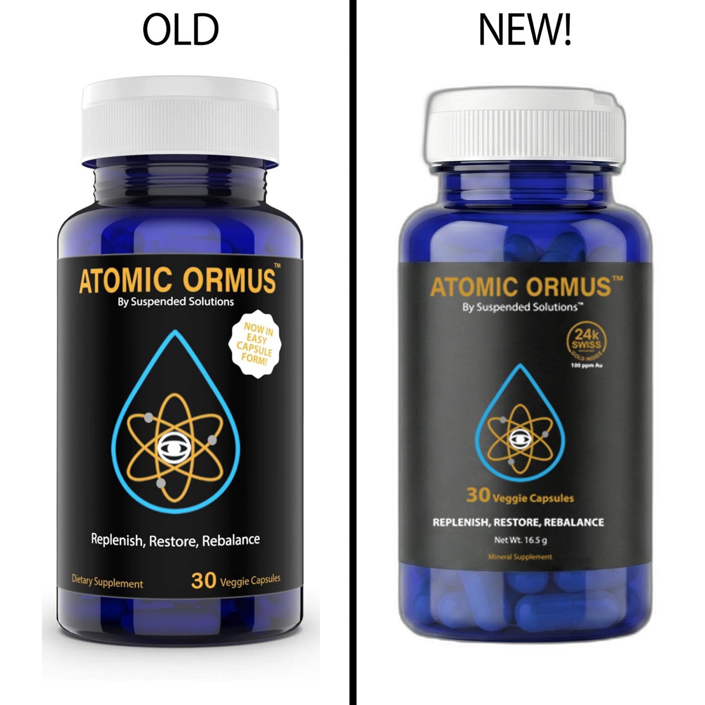 Suspended Solutions Atomic Ormus Capsules Monoatomic 24k Gold Inside – 24k Gold Platinum Iridium ORMUS, Energetically Enhanced, Memory, Energy, Stamina & Vitality, Vegan Supplement, 30 Capsules