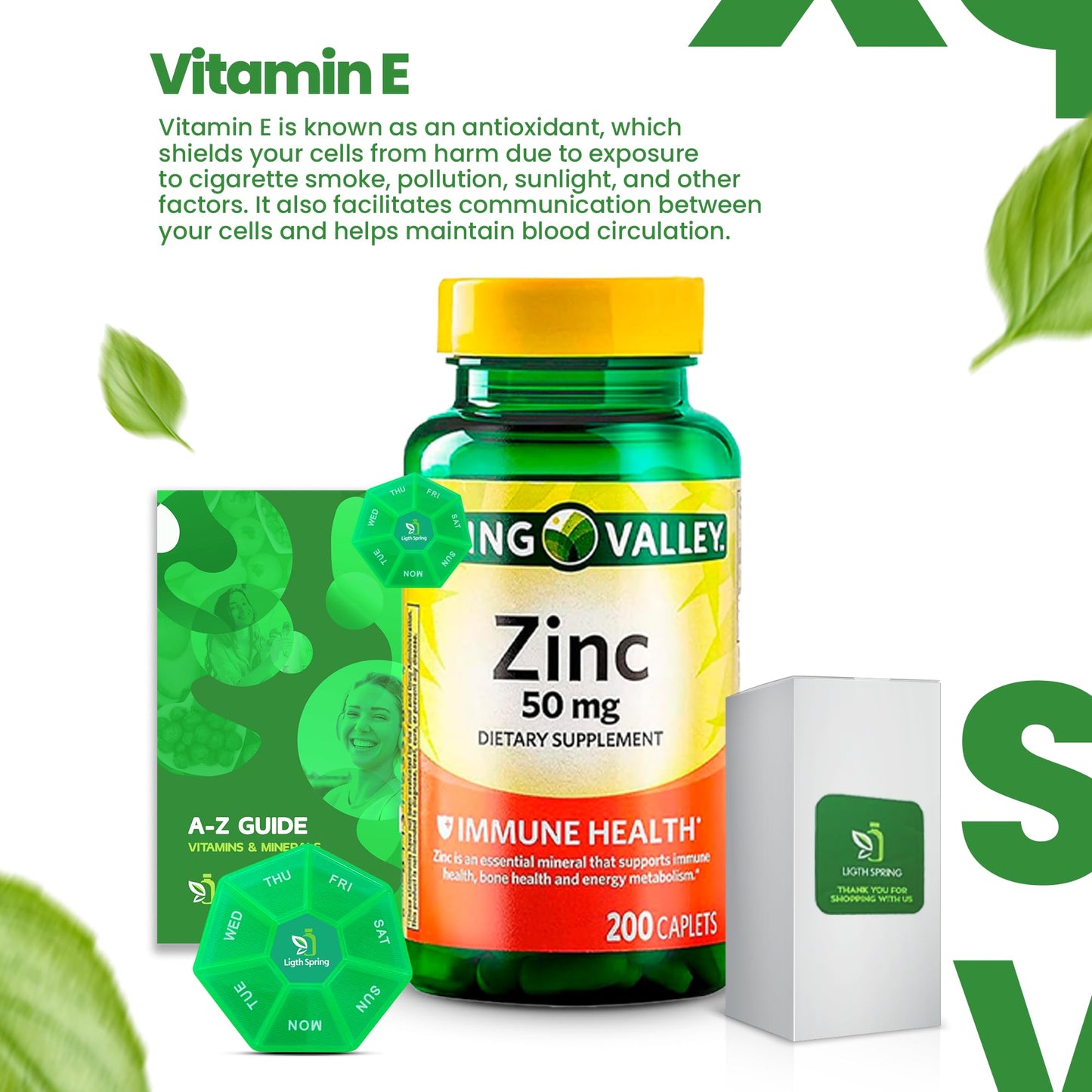 LightSpring Zinc Supplement 50mg Caplets, 200 Count