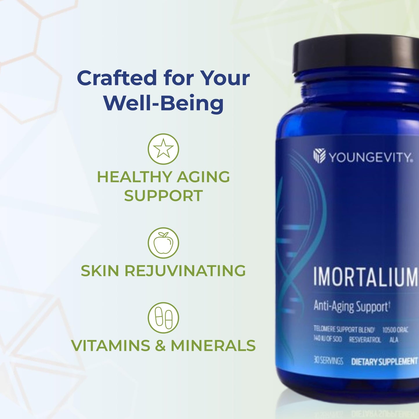 Youngevity Imortalium® - Anti-Aging Telomere Health, Fucoxanthin, Carotenoid Blend, Fucoidan Blend, MSM, Glutathione, Skin Rejuvinating Blend + 12 Whole Foods 120 Tablets