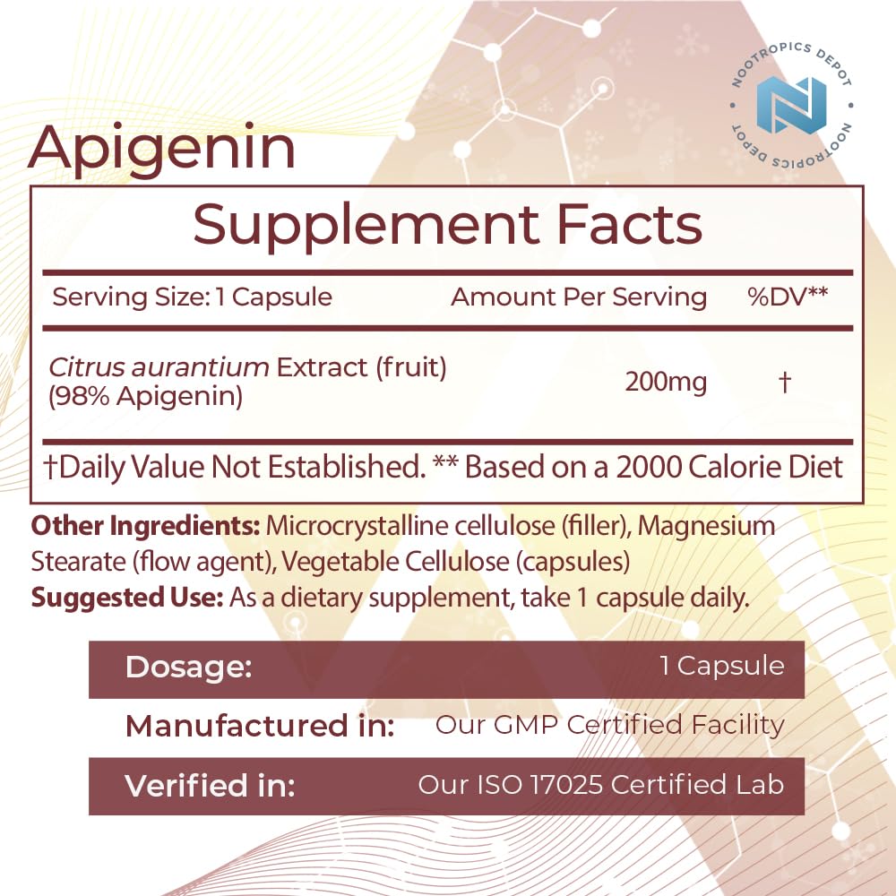 Nootropics Depot Apigenin 200mg Capsules, 30 Count