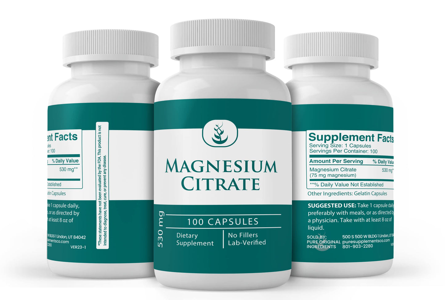 Pure Original Ingredients Magnesium Citrate Capsules, 100 Count