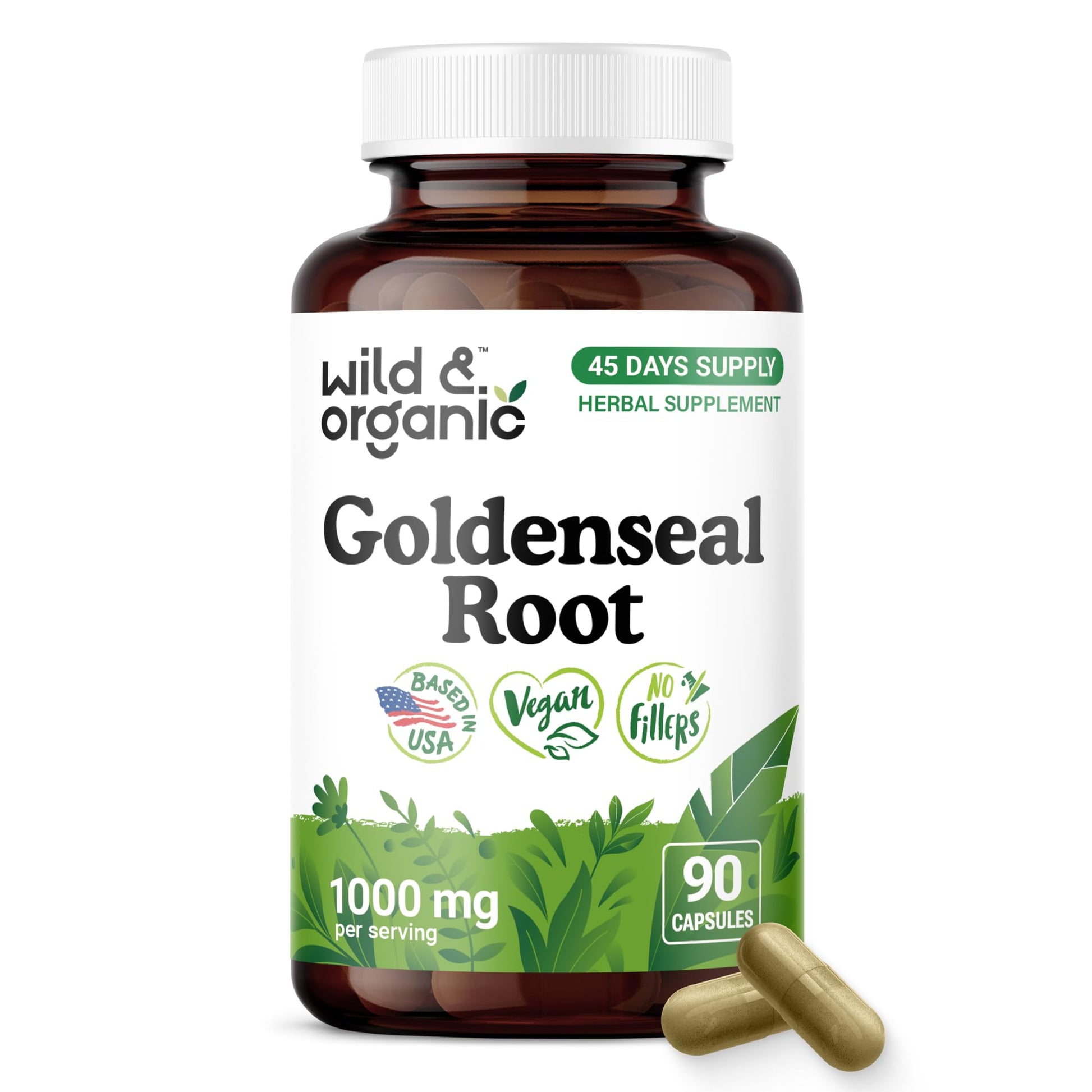 Wild & Organic Goldenseal Root 1000mg Capsules, 90 Count