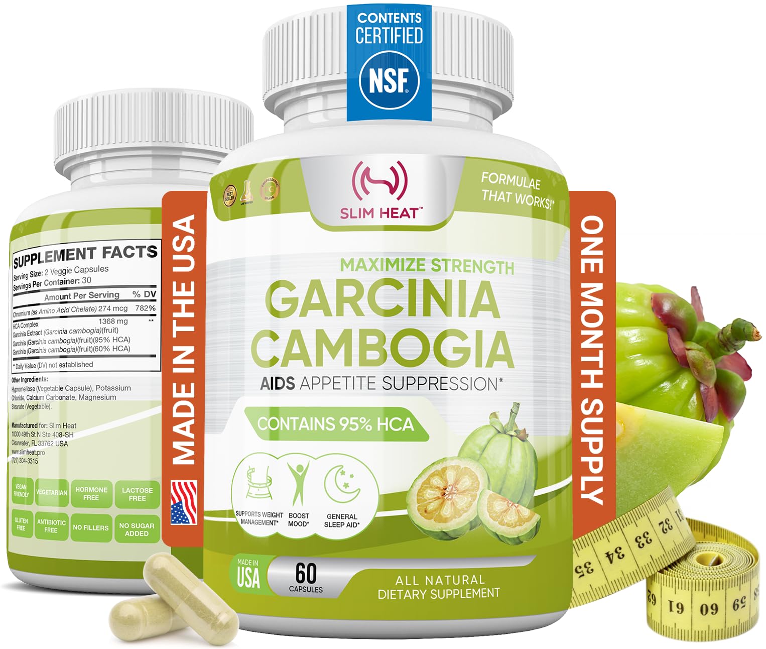 Slim Heat Garcinia Cambogia Extract with 95% HCA, 60 Capsules