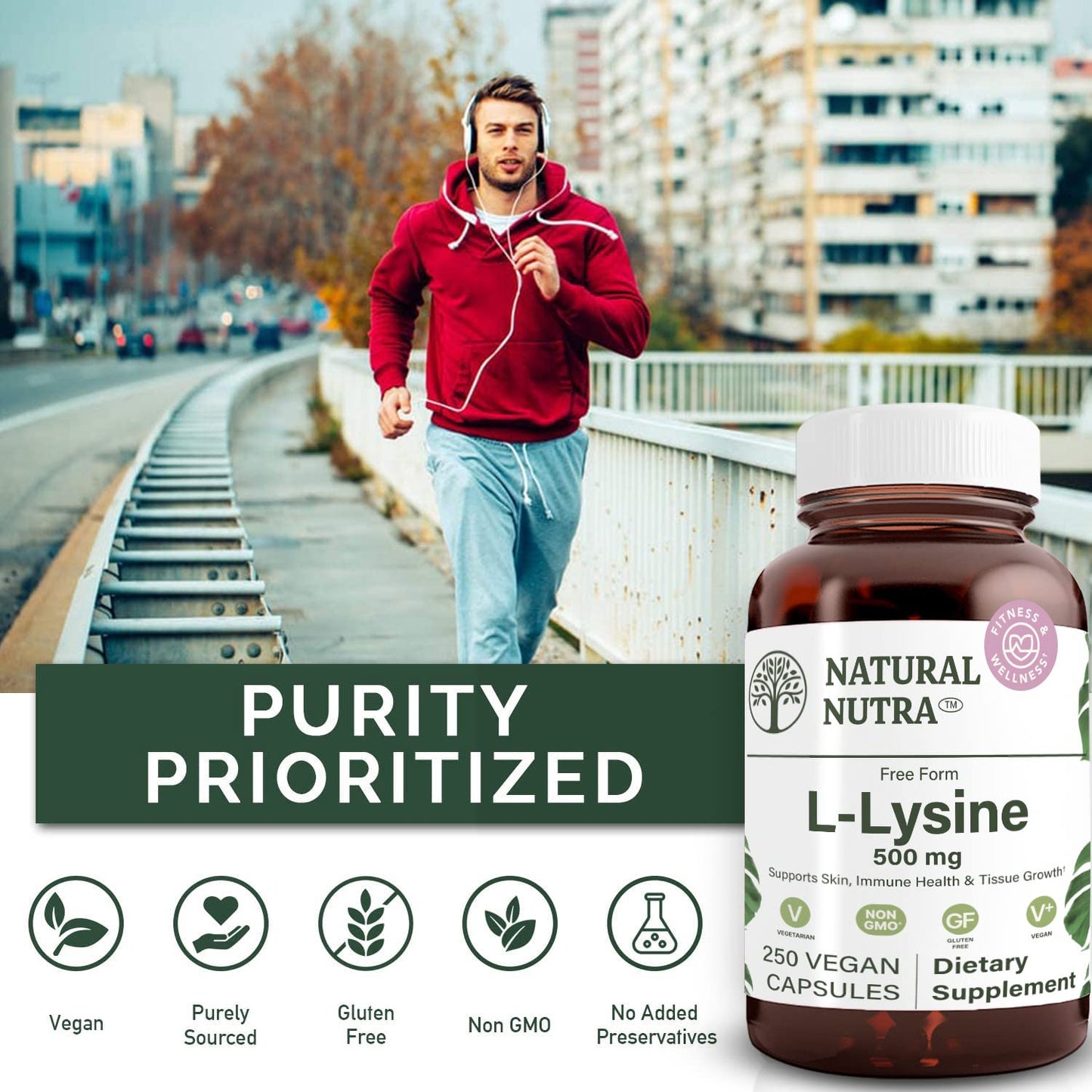 Natural Nutra L Lysine HCl Capsules, 250 Count