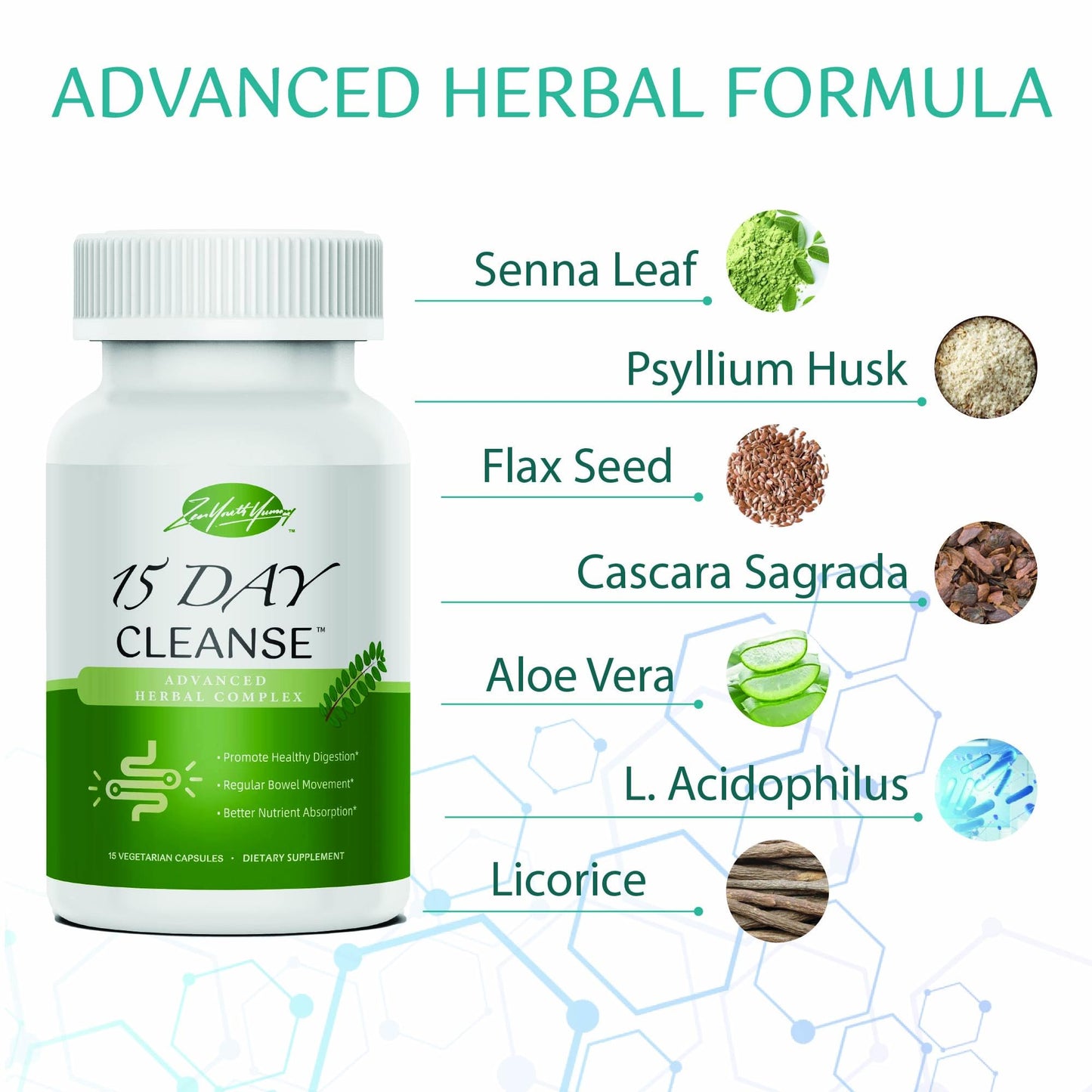 zyy 15 Days Cleans Advanced Gut and Colon Support Detox with Senna, Cascara Sagrada & Psyllium Husk, Non-GMO, 15 Capsules